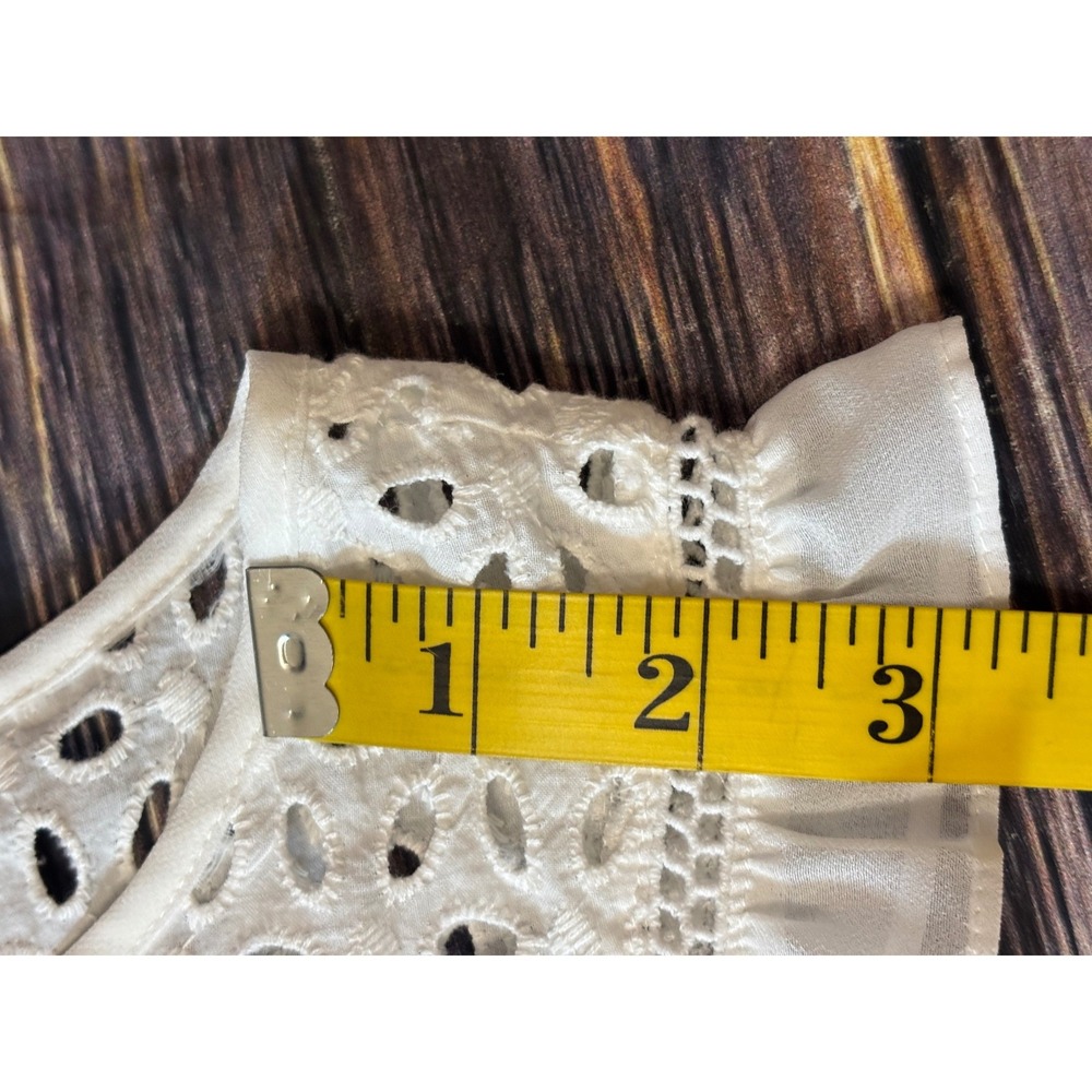 Lilly Pulitzer Blue White Seersucker Eyelet Lace Ruffle Shift Dress Size 4 - Picture 13 of 16